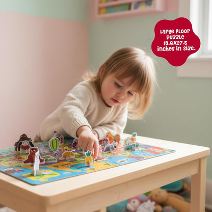 Dinomini Giant World Map Puzzle for Kids - with Interactive Standing Figures - Floor Puzzles for Kids Ages 3-5 - Preschool Learning Activities - Learning & Educational Toys