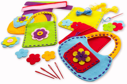 Serabeena Sewing Kit for Kids - Sew Your Own Felt Bags with Handles | Beginner Craft Kit Ages 6-8 | 6 Screen-Free No-Mess DIY Sewing Projects & Accessories