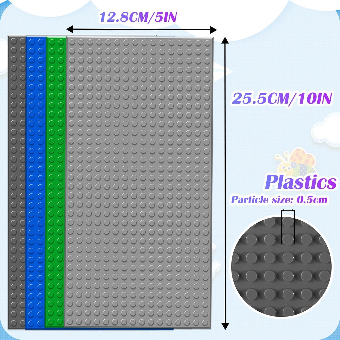 TORMEN 10x5 inch Classic Baseplates, Building Bricks Plates Compatible for Major Brands, & STEM Activities, Inspiring Creativity & Learning(Green*4