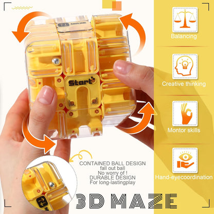 1 Sets Large Labyrinth 3D Maze Cube Puzzle Maze Game Gravity 3D Puzzle Cube Brain Teaser Ball Games for Kids Education Sensory Toys Gift for Adults (Upgrade Version,Yellow)