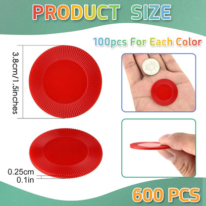 Coopay 600 Pieces Plastic Poker Chips Bingo Chip Bulk Learning Counters Disks Poker Card Game Counting Markers for Math Practice, Game Tokens and Teaching Rewards, 38 mm/ 1.5 Inches (Yellow)