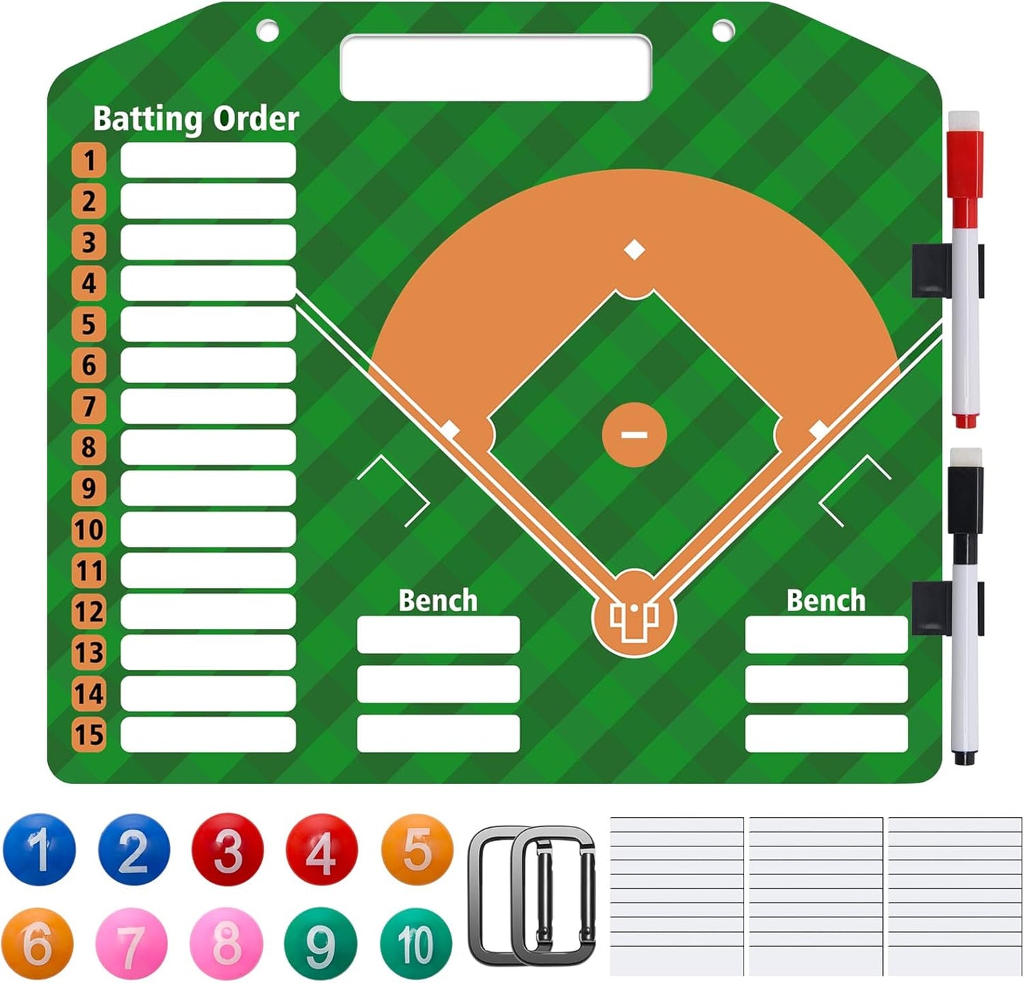 1+44PCS Baseball Coaching Board for Dugout, Dry Erase Lineup Board Softball Clipboard for Coach/ 30 Name Strip/ 10 Number Blocks/ 2 Marker/ 2 Buckle