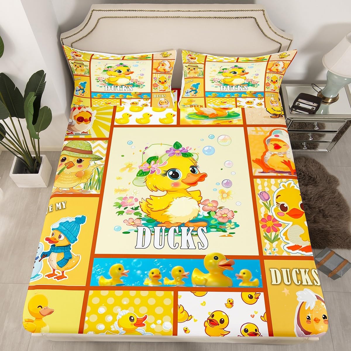 Drum Kit Fitted Sheet,Full Size Rock Music Collections Musical Instruments Theme,Soft Decorative Fabric Bedding Deep Pocket for Children Teens Young Boys Girls,with 2 Pillowcases