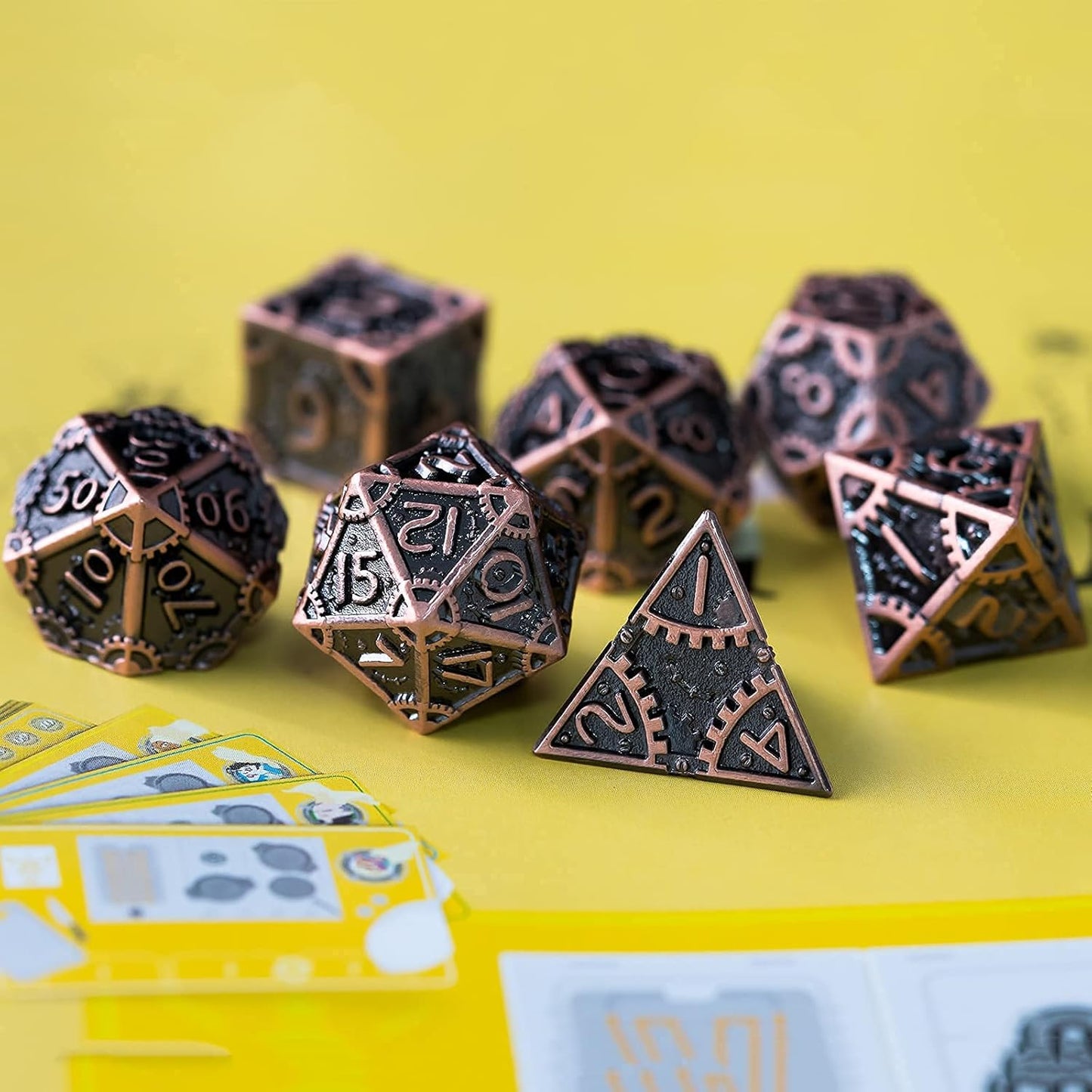 UDIXI Steampunk Metal Dice Set, 7 Die Polyhedral DND Dice Set for D&D Role Playing Game and Math Teaching (Ancient Copper)