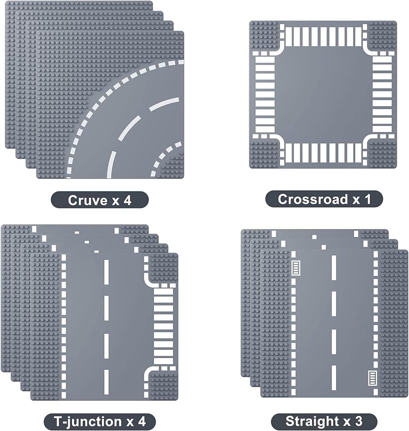 Road Base Plates for City Street Building Block, 12 Street Plates, 10"x10" Road Baseplates