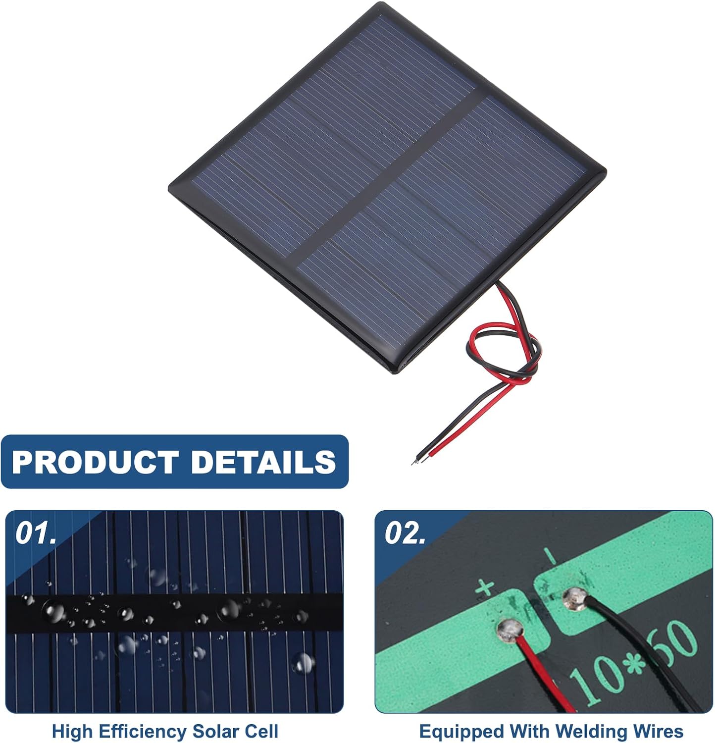 MECCANIXITY 2 Pcs 5.5V 0.44W 70mA Mini Solar Panels, Small Polycrystalline Solar Cell Panel with 2 Cable for DIY Electric Toy Materials Kits Charger, 60mm x 60mm