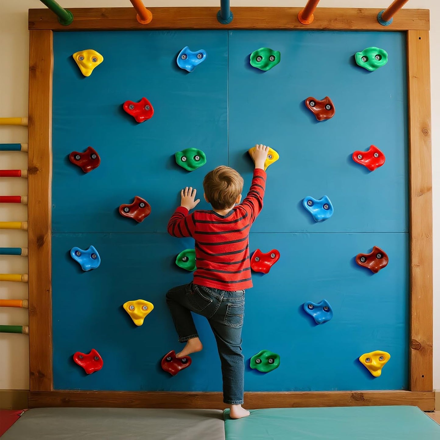 TOPNEW 12PCS Climbing Holds for Kids, Rock Wall Climbing Kit with Hardware for Indoor and Outdoor Climbing Wall, Pastel Color