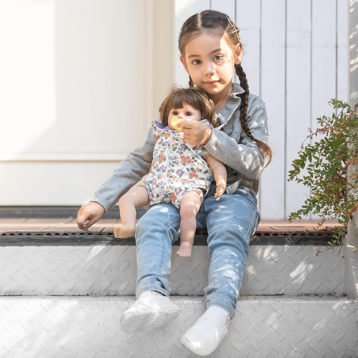 GAGAKU Baby Doll Carrier for Little Girls, Reborn Doll Accessories for Toddlers 3+ Years Old, Kids Toy Baby Dolls Sling Carrier - Pink - Moonflower
