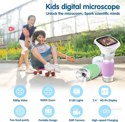 2-in-1 Kids Microscope Camera with 200W Dual Lens-2.0" Screen 500X Photo & Video AUKCLAX Digital Microscopes Handheld for 3 4 5 6 7 8 9 10 11 12 Year Old Kids Educational Science Kit Toy Gifts(Purple)
