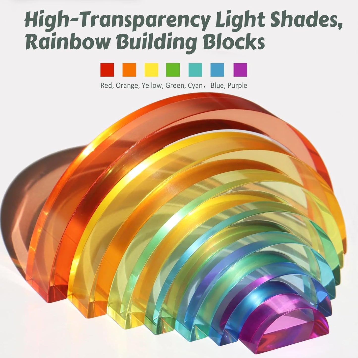 30 Pcs Mixed Acrylic Blocks Set - 10 Long (2.5x2.5x5CM) + 20 Cube (2.5x2.5x2.5CM) Rainbow Gem Blocks, Sensory Stacking Toy for 1 2 3 4 Years Old, Boys Girls Gift with Rich Building Possibilities