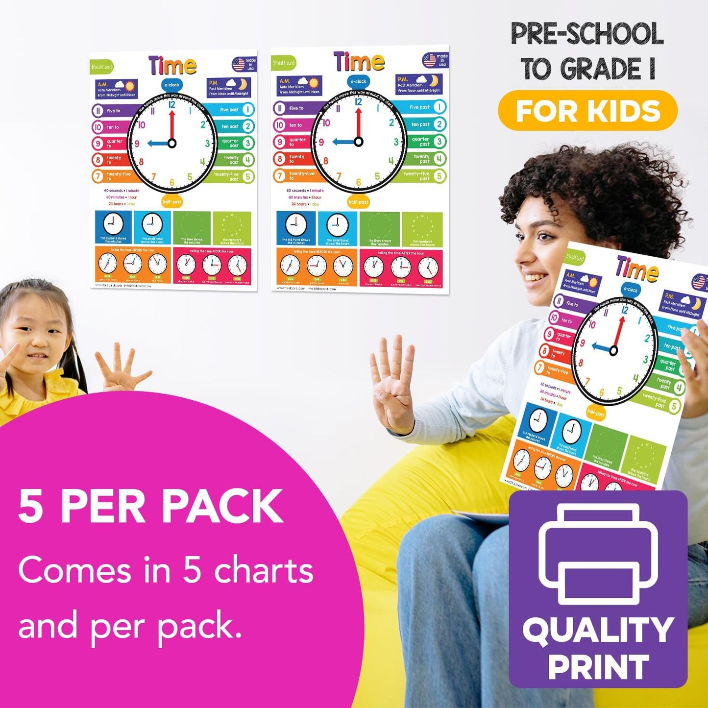 Multiplication Chart Math Table Poster – Double-Sided Educational Visual/Learning Aid Poster, Bright and Colorful | Glossy Durable Cardstock | 8.5 x 11" | 5 per Pack