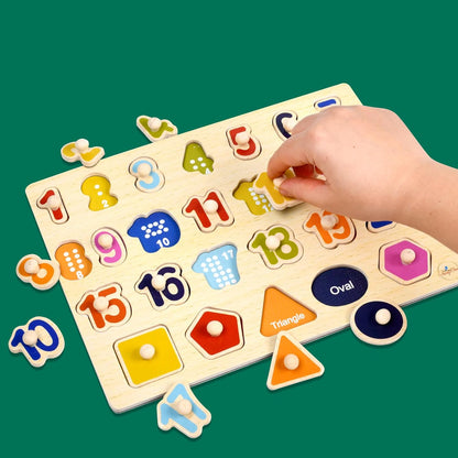 Avery's Choice Magnetic Wooden Number and Shape Recognition Board, Educational Puzzle with 13 Magnetic Pieces, Multicolor Learning Toy for Toddlers 36+ Months, 11.81 x 8.86 Inches