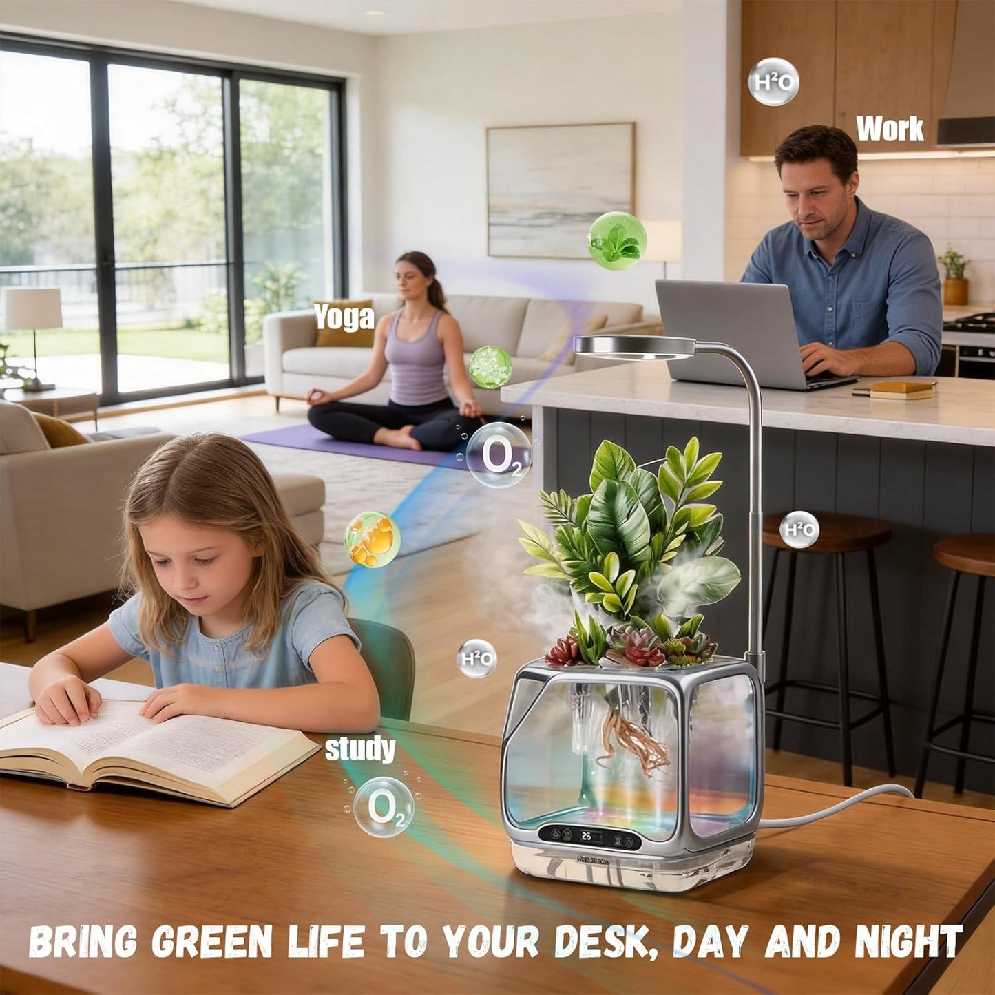 Misting Hydroponic Growing System Kit, Smart Aeroponics Indoor Herb Gardening Planter Root View,Air Humidifier&Auto Light-3 Mist Modes,Temperature Control for Growing Vegetables/Flowers/Pods/Fruits