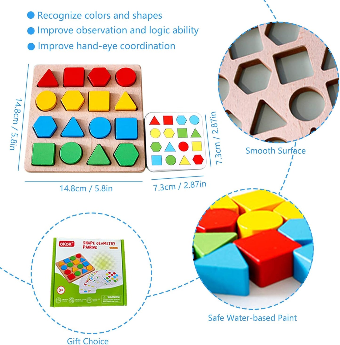 Montessori Toys for 3 4 5 6 7 8, Educational Wooden Pattern Blocks Race Shape Matching Sorting Sensory Toy, Geometric Shape Activity Board Game Toddlers Kids Boys Girls (for 2 Players)