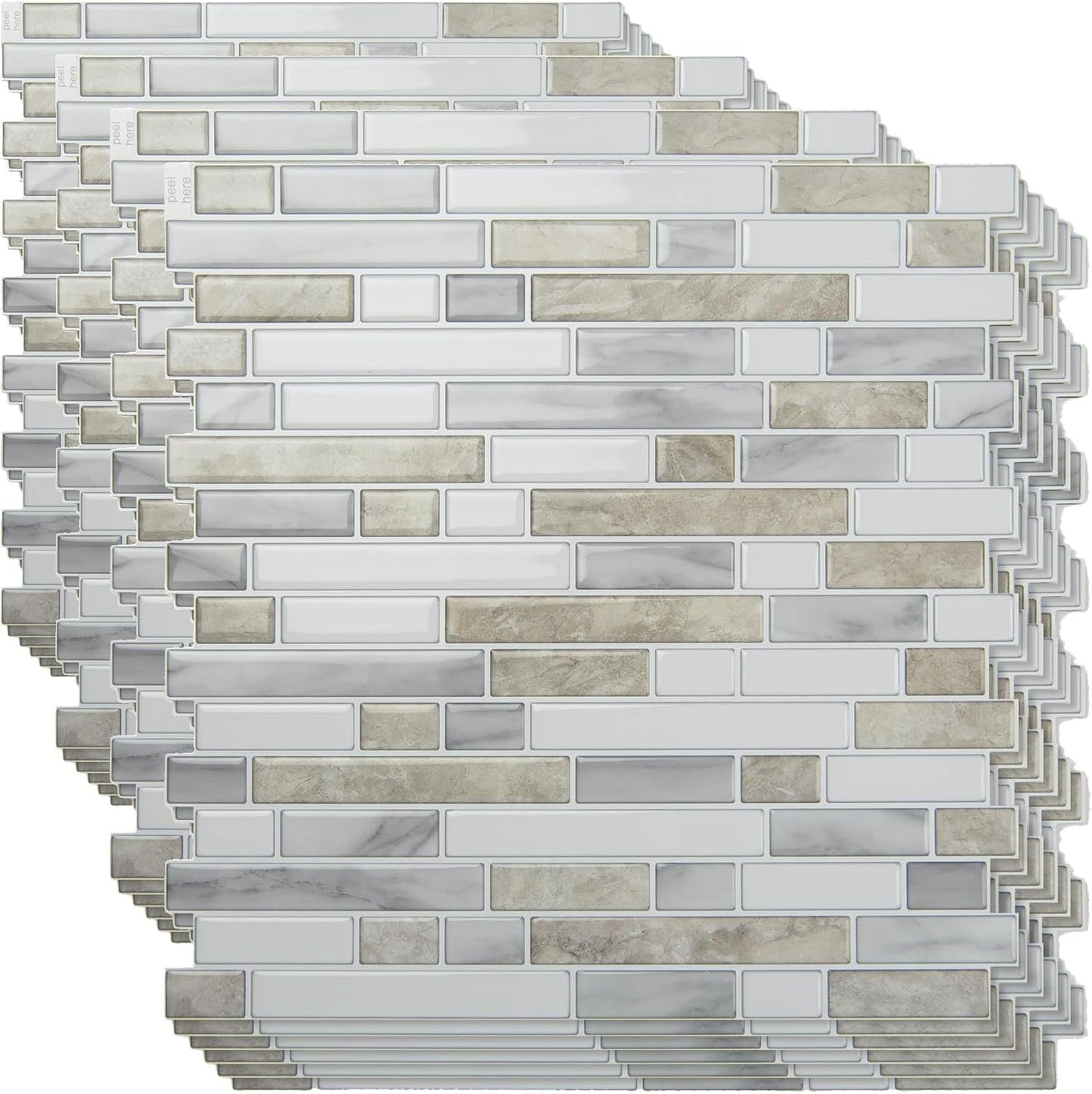 Art3d 10-Sheet Heavy-Duty Peel and Stick Backsplash, Waterproof Wall Tiles Stick on Kitchen Backsplash Living Space, Carrara Grey