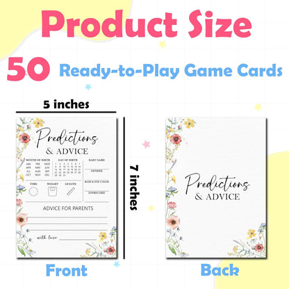 Spring Wildflowers Predictions & Advice Theme Baby Shower Games for New Parents - 50 Flowers Game Cards for Boys & Girls -Gender Neutral Gender Reveal Baby Announcement Activities Supplies & Decor-A02