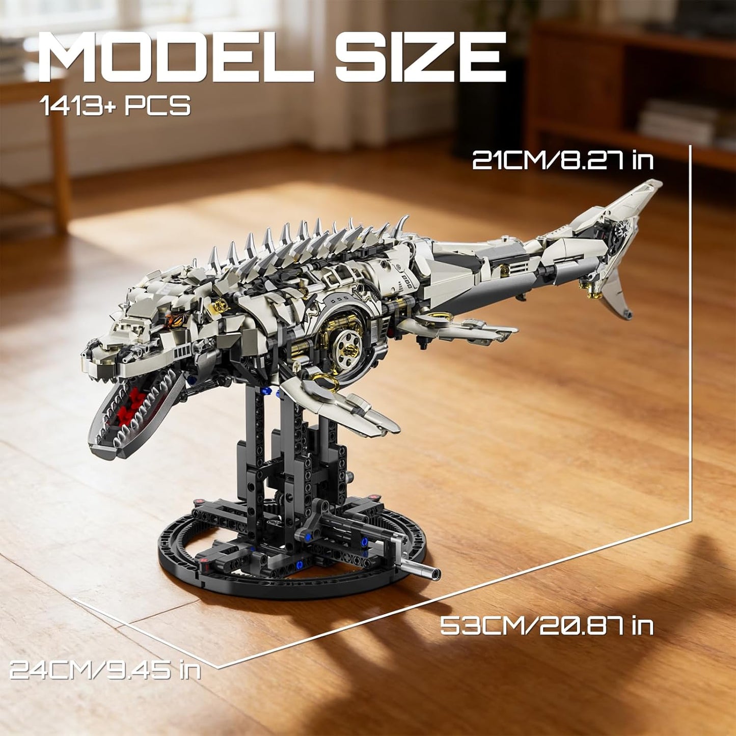 Mechanical Mosasaurus Building Block Set Precision Gear System Display Stand Included STEM Building Block