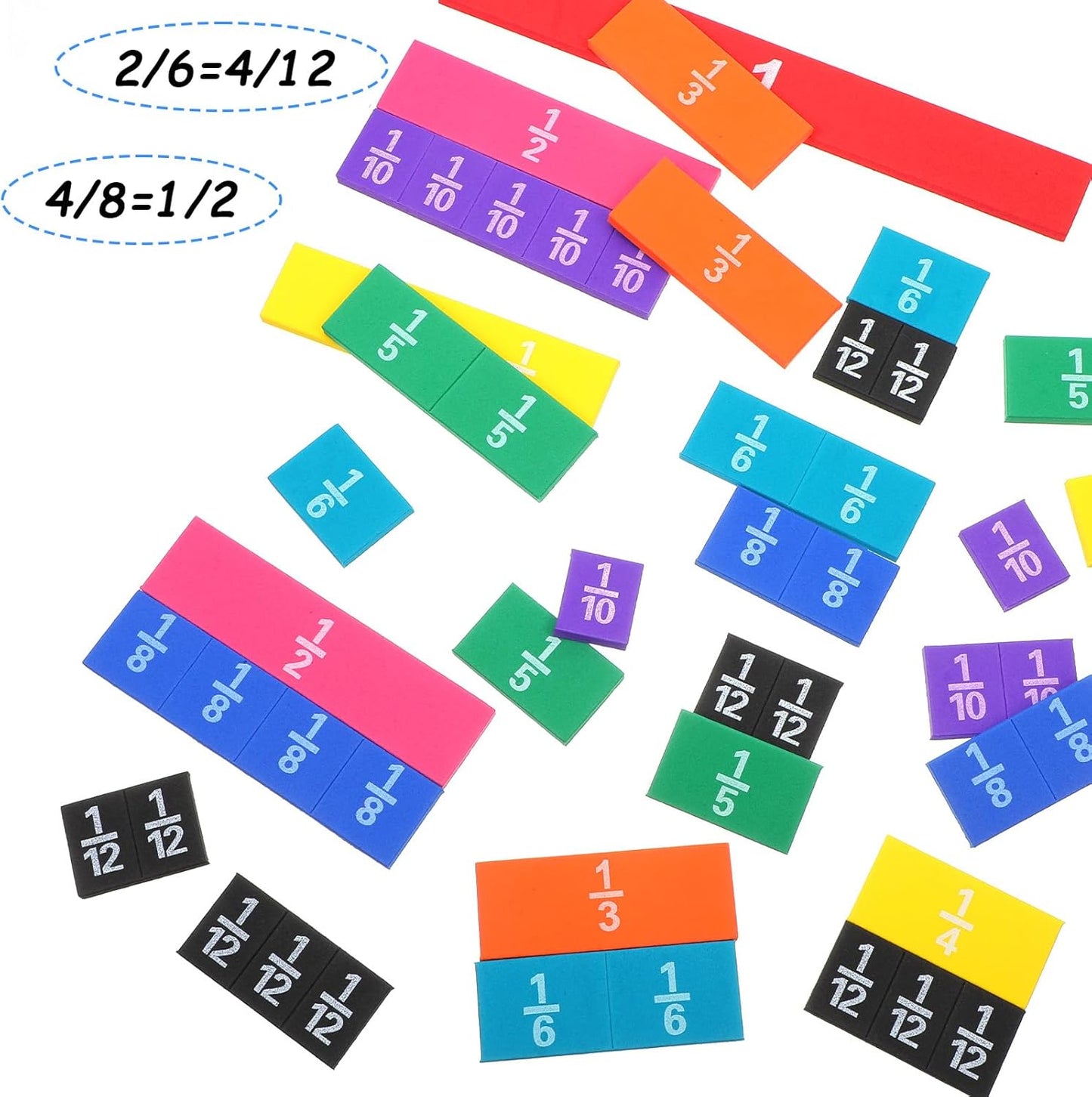 12 Sets Rainbow Fraction Tiles Set, Plastic Fractions Manipulatives Math Magnetic Learning Manipulatives for The Home Curriculum