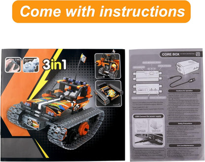 BIRANCO. Remote Control Tracked 3in1 Stunt Racer Building Kit - RC Car STEM Construction Toy, Gift Idea for Kids, Boys and Girls Ages 8-12 Year Old (353 Pcs)