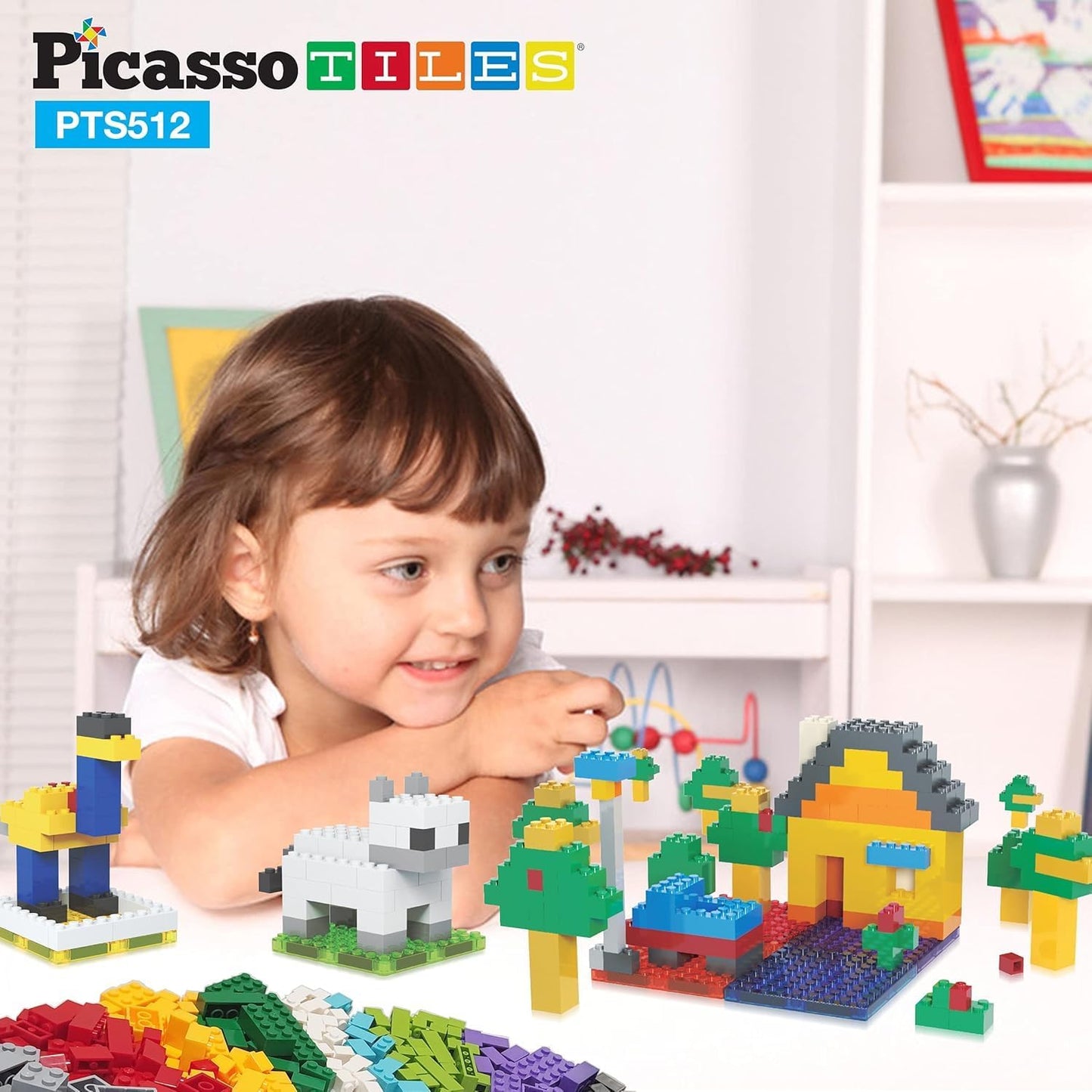 PicassoTiles 1016pcs Magnetic Tile & Building Brick Combo Construction STEM Toy Magnet Tiles for Creative Play Educational Toys for 3+ Large Bricks for Toddlers Compatible with Major Brands PTS1016