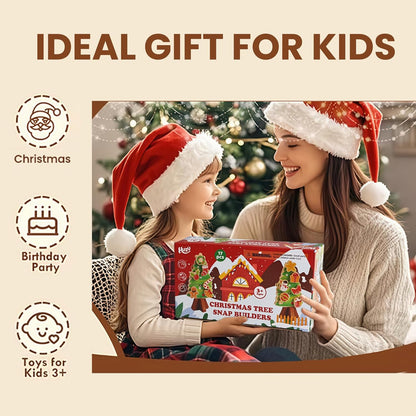 HUZU Christmas Tree Snap Builders 2025 – Wooden Building Blocks, 3D Puzzle, DIY Montessori Fine Motor Toy, Christmas Ornaments, Decor, Gifts for Grandkids, Stocking Stuffers for Kids, Boys & Girls