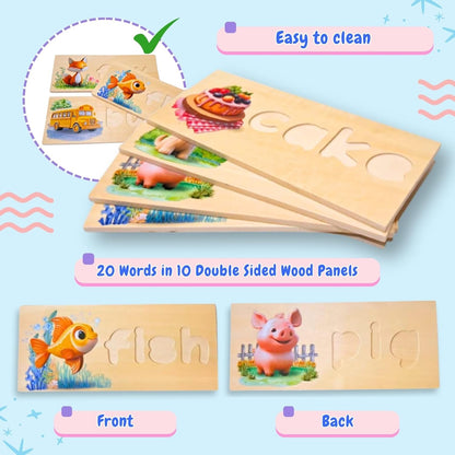 See and Spell Learning Toy – Wooden Spelling Puzzle Game for Kids Ages 3 4 5 6, CVC Word Builder, Educational Spelling Toys & Phonics Puzzle for Early Reading & Letter Recognition