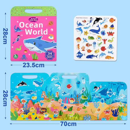 ASTARON Reusable Sticker Book for Toddlers, 88 Pcs Dinosaur Stickers Road Trip Activities Car Airplane Activities Travel Toys for Kids, Kids Quiet Time Activities (2-6 Age)