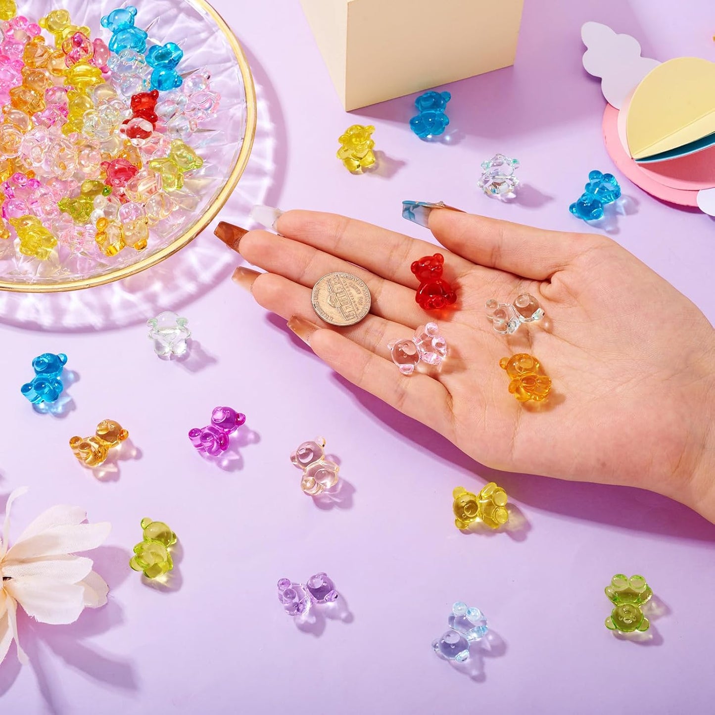 Kissitty 100Pcs Clear Acrylic Bear Beads Cute Bears Loose Beads Bulk Transparent Gummy Bear Spacer Bead Counting Bears for Bracelet Adults Necklace Earring Crafts Bag Key Chain DIY Jewelry Making