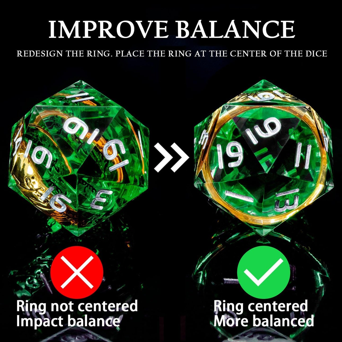 Magic Golden Ring DND Dice Set Sharp Edge Red Resin Dice with Box, for use with Dungeons Dragon RPG D&D Tabletop Games Lord D and D Polyhedral Dice Set