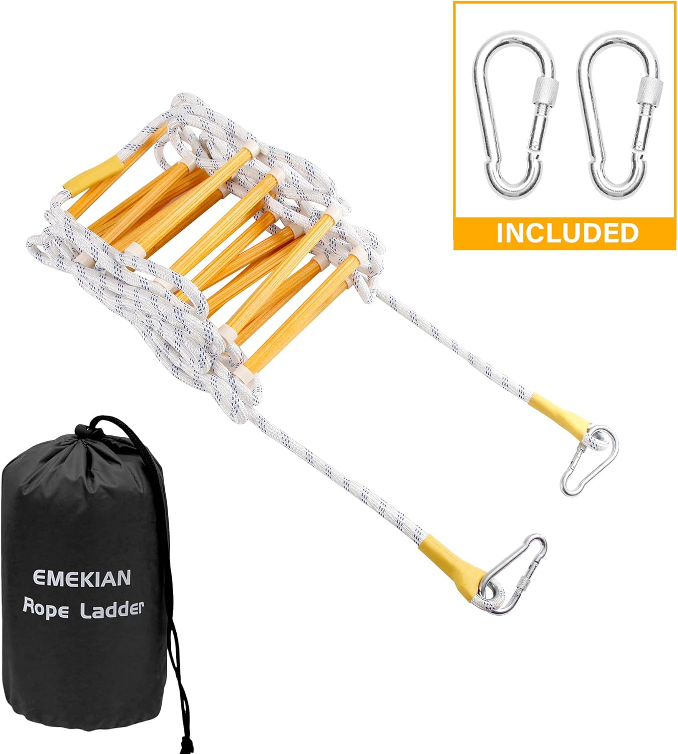 Emergency Fire Escape Ladder Flame Resistant Safety Extension Rope with 2 Hooks, 2-5 Story Homes Reusable Portable Rope Ladder Fire Escape for Window Telescope Ladder for Kids 16FT