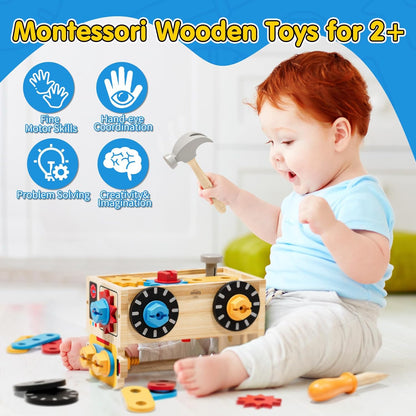 Lehoo Castle Kids Tool Set with Toolbox, Wooden Toys for 3 4 5 Years Old Boy Birthday Gift, Construction Play Tools, STEM Learning Toys for Preschooler, Pretend Play Gifts for Christmas