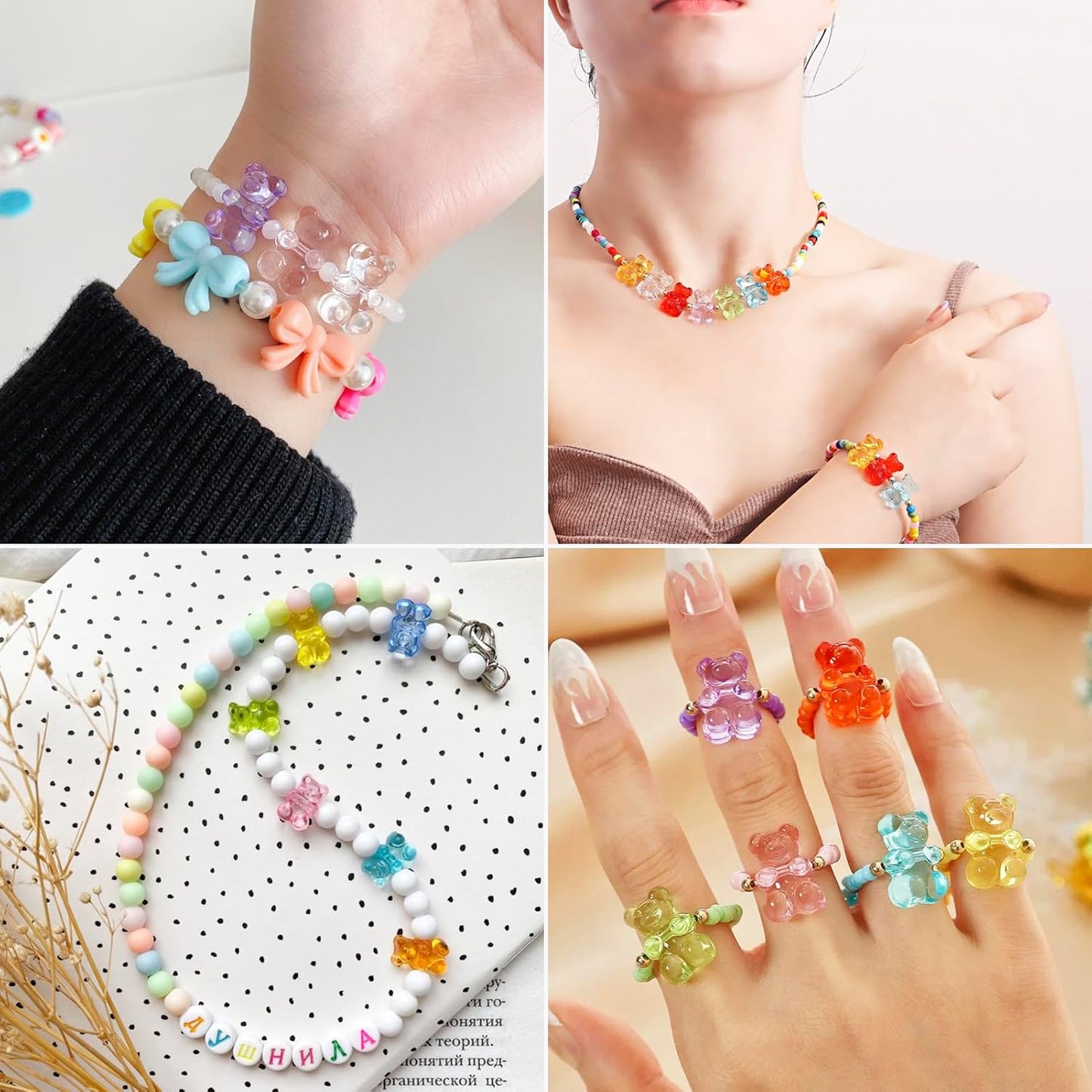 Kissitty 100Pcs Clear Acrylic Bear Beads Cute Bears Loose Beads Bulk Transparent Gummy Bear Spacer Bead Counting Bears for Bracelet Adults Necklace Earring Crafts Bag Key Chain DIY Jewelry Making