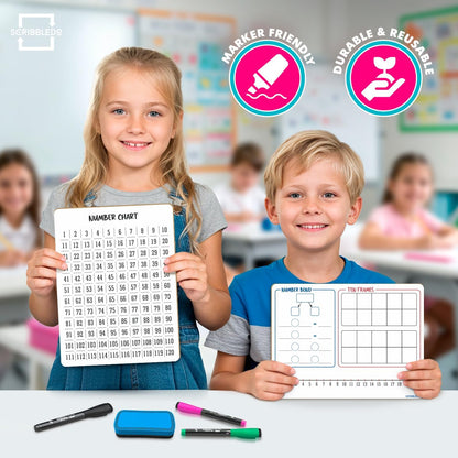 SCRIBBLEDO Number Bond, Ten Frame & Number Line 9x12 Double-Sided Dry Erase Math Board 1–120 Number Chart on Back Reusable Learning Whiteboard for Teacher Classroom Student Homeschool