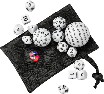 15 Pieces Complete Polyhedral DND Dice Set D3-D100 Spherical D&D Dice Set with Dragon Eye Dice Bag, D100 Dice for RPG Table Games(Black w/Purple Numbers)