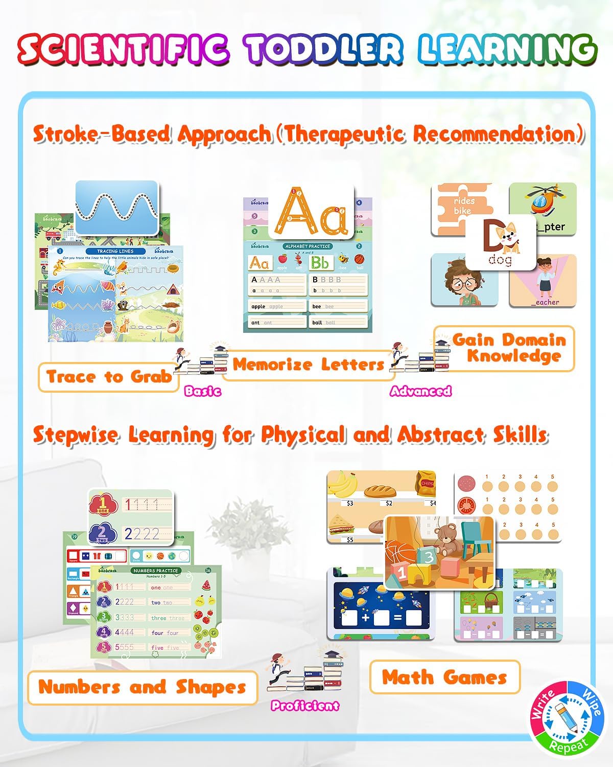 Baobrava Search and Find Book and Handwriting Practice Books Set, More Than 50+ Preschool Learning Activities for Toddler and Kids 3-8, Travel Games for Road Trip Car Airplane