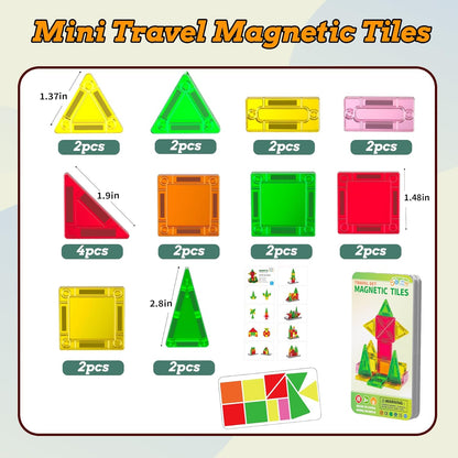 SKTMYY Mini Magnetic Tiles,Travel Magnetic Tiles with Iron Box,Car Airplane Travel Essentials for Kids Ages 3+,Creative STEM Magnet Toys Birthday Gift for Boys & Girls