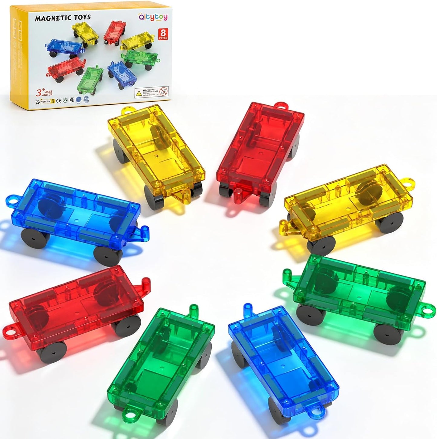 8PCS Magnetic Tiles Mini Cars Construction Set Compatible with Mini & Major Tiles, Magnet Car Easter Toys for 3+ Year Old Boys Girls Kids,STEM Educational Portable Travel Toys for Airplane,Car Play