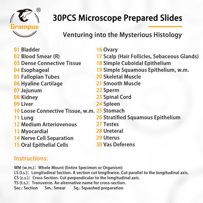 30 Prepared Microscope Slides with Specimens for Kids Students - Plants, for Biological Science Lab, Children's Science Education, Homeschooling Use