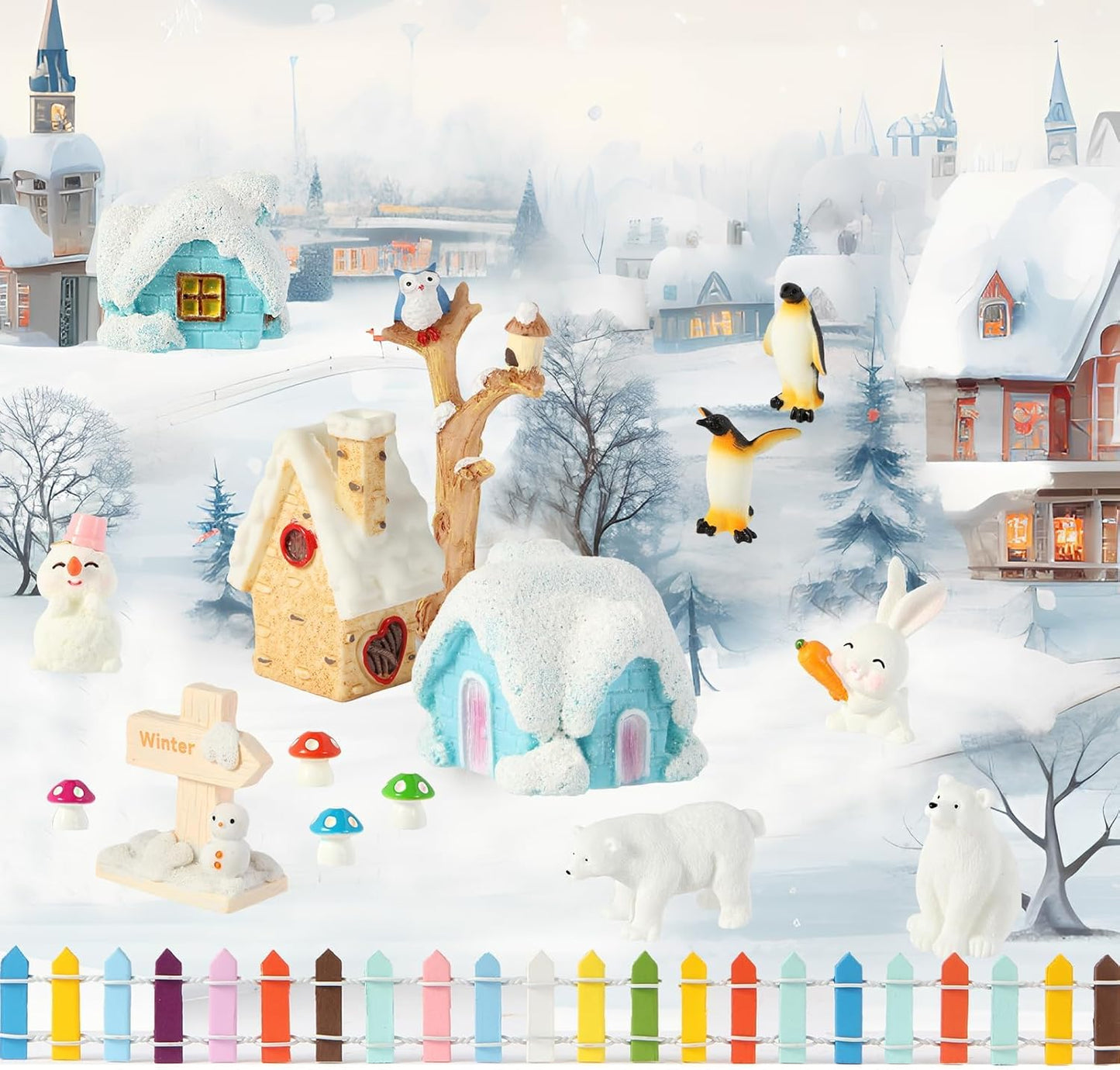FIIOEOY Snow Sensory Bin, Play Sand Art Kit for Kids with Sensory Sand, Arctic Animal Figures, Winter Wonderland Sensory Snow Toy Birthday Gift for Toddler Ages 3 4 5 6 7 8
