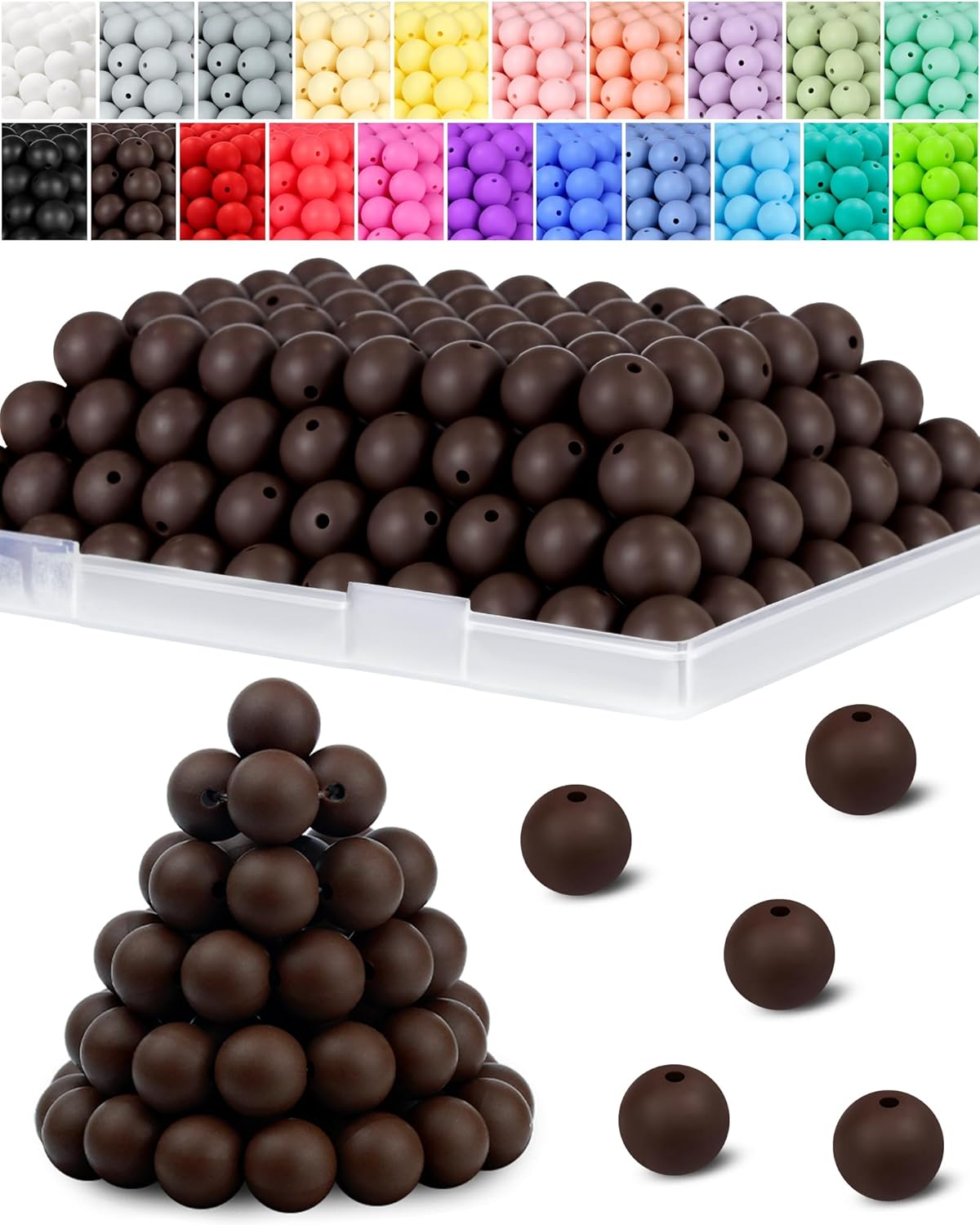 120PCS FIVEIZERO Silicone Beads for Keychain Making, 15mm Glacier Gray Round Silicone Rubber Focal Beads Bulk for DIY Crafts, Bracelets, Necklaces, and Pens