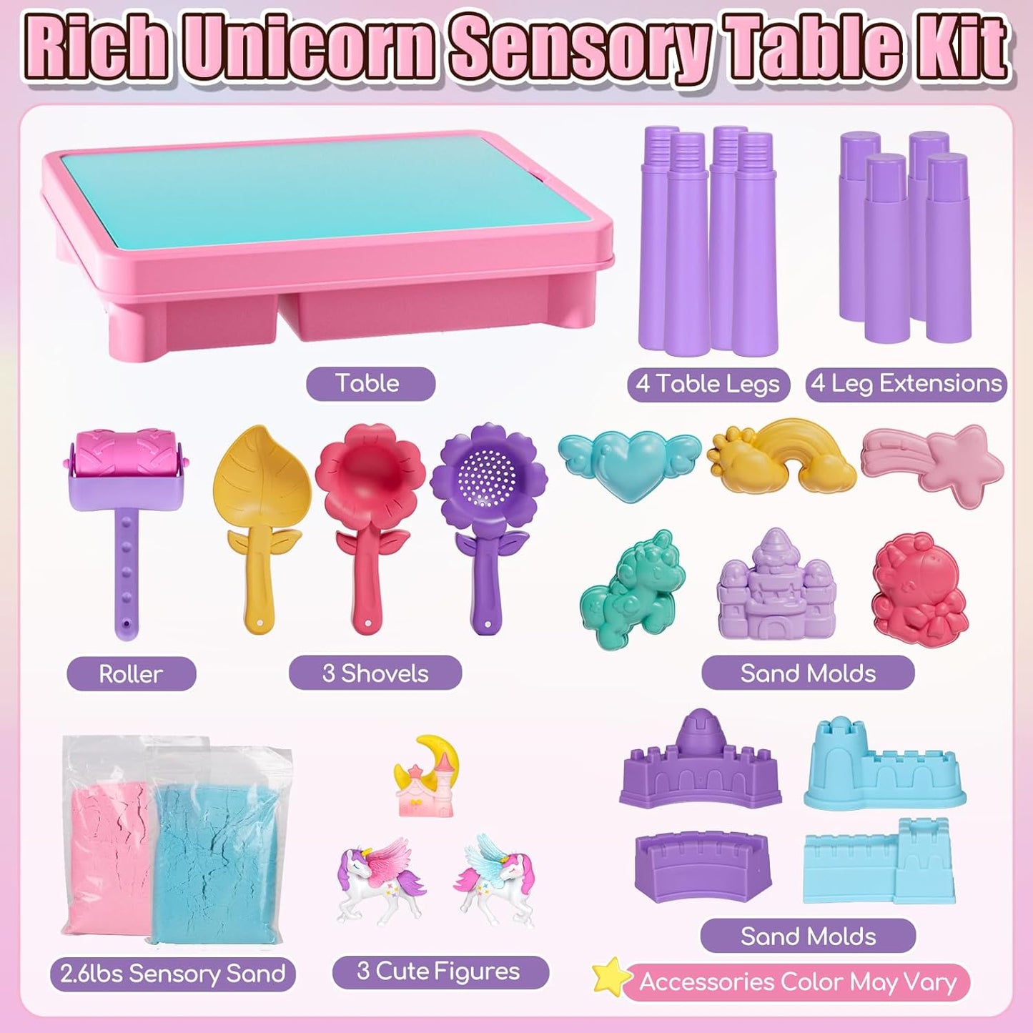 Lehoo Castle Sensory Table with Sensory Sand, Indoor Sensory Bin with Lid & 2.6lbs Play Sand, Construction Kit with 6 Alloy Trucks & Castle Molds, Sensory Toys for Toddler Boys and Girls