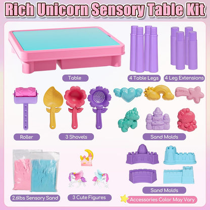 Lehoo Castle Sensory Table with Sensory Sand, Indoor Sensory Bin with Lid & 2.6lbs Play Sand, Construction Kit with 6 Alloy Trucks & Castle Molds, Sensory Toys for Toddler Boys and Girls