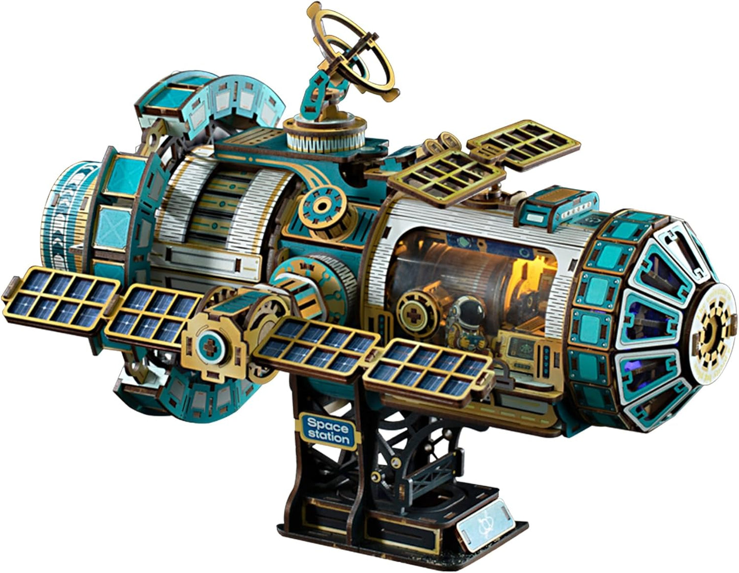 3D Wooden Puzzles for Adults - Space Station Mechanical Model Kit with Lights & Music, 511PCS Adult Wooden Puzzles, DIY Building Toy for Teen & Adults, Miniature House Kit for Birthday Father's Day