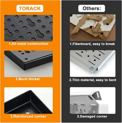TORACK 109 PCS Pegboard Wall Organizer 4 ft. Garage Metal Pegboard Utility Tool Storage Kit w/Toolboard Hooks & Pegboard Hooks Accessories, Wall Mounted Storage Bins & Shelf