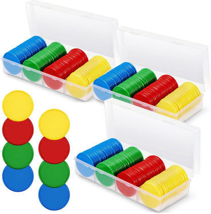 Lewtemi Set of 300 Opaque 1.45 Inch Plastic Poker Chips Plastic Learning Counting Counters Poker Chips Tokens with Storage Box for Adults Casino Card Play Learning Math(Blue, Red, Green, White)