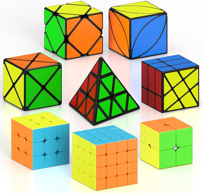 Vdealen Speed Cube Set, 7 Pack Puzzle Cube Bundle Fidget Ball 2x2 3x3 4x4 Pyramid Dodecahedron Rainbow Snake Magic Cube, Smooth Cube Game Toys Gift for Kids & Adults