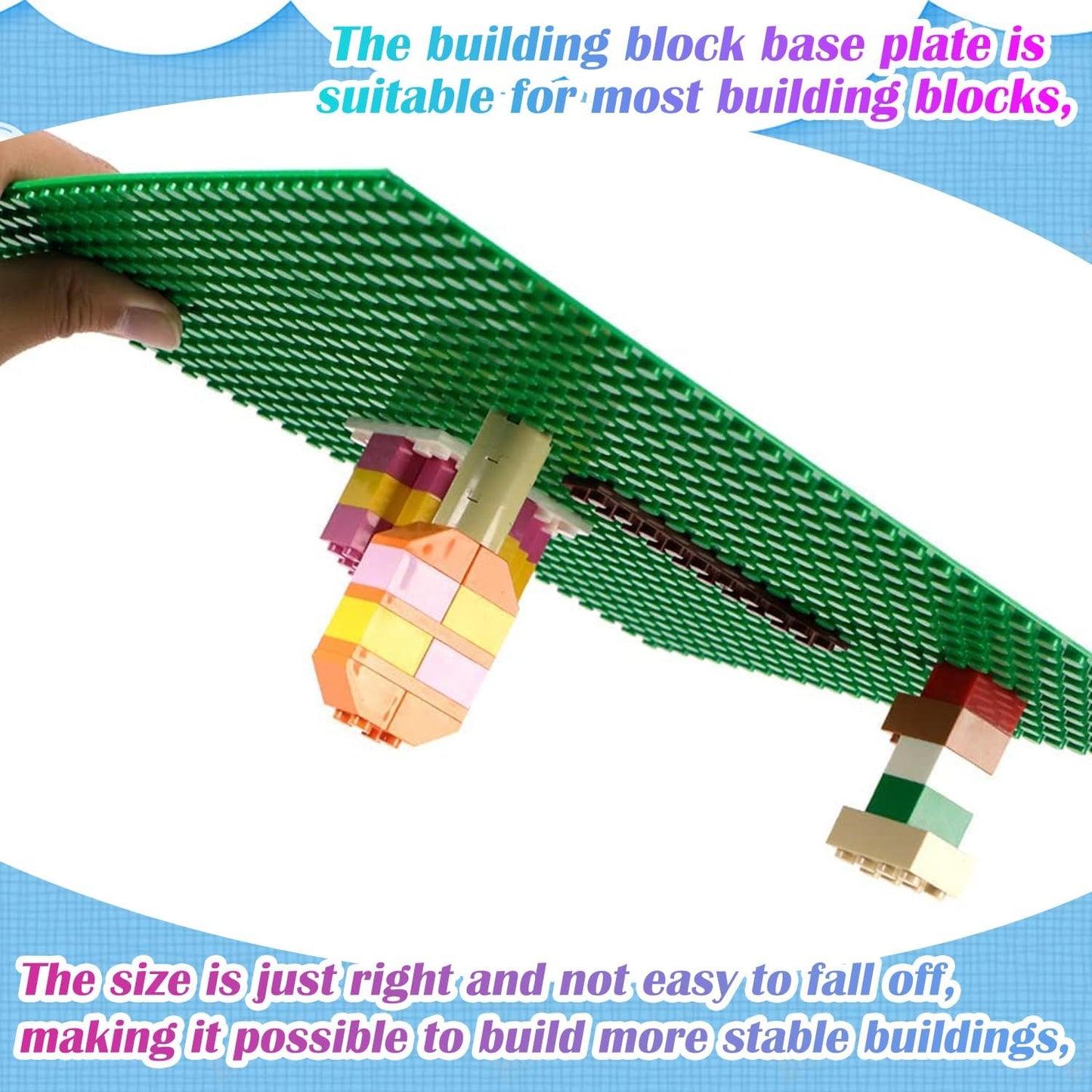 TORMEN 10x5 inch Classic Baseplates, Building Bricks Plates Compatible for Major Brands, & STEM Activities, Inspiring Creativity & Learning(Green*4