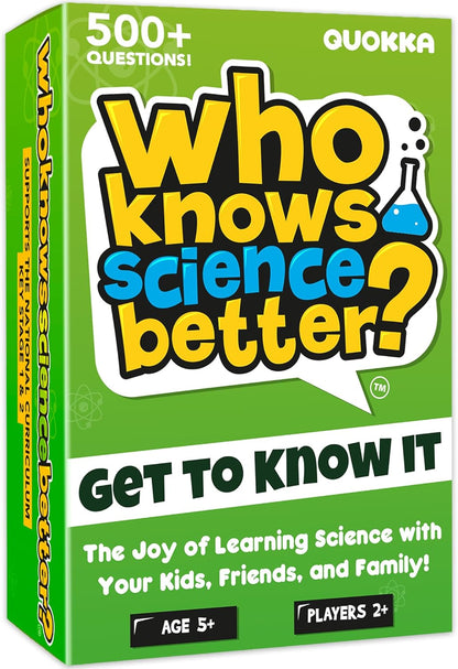 QUOKKA Board Games for Kids 8-12 and Family - Set of 4 Who Knows It Better? - 2000+ Questions Across Biology, Culture, STEM and Math - Educational Trivia Cards for Learning and Game Night