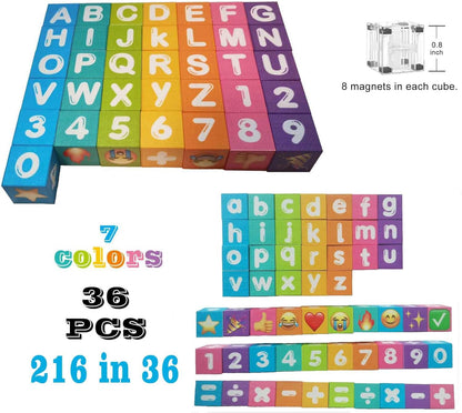 Portable Magnetic Letters Blocks Magnetic Alphabet & Numbers Montessori Learning Toys for Kids Educational Construction Travel Toys for Boys Girls 216 in 36 pcs