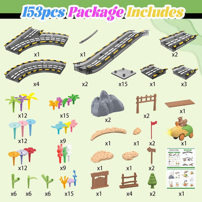150PCS Magnetic Tiles Road Set with Marble Run, Preschool Magnet Tiles Included Magnetic Cars. STEM Magnetic Tiles for Kids, Preschool Educational Building Toys for Boys & Girls